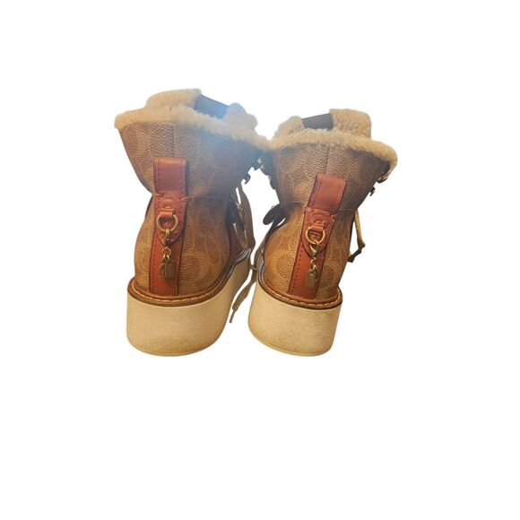 Limited Edition Coach Monogram Shearling-Lined Winter Boots Size 6B, Tan/Brown - Picture 4 of 12